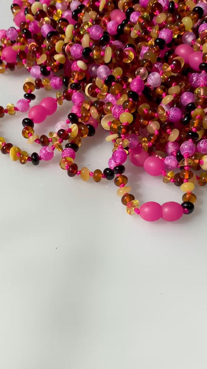 KALUNG BAYI AMBER DENGAN PINK FROST AGATE. XR53M-PF